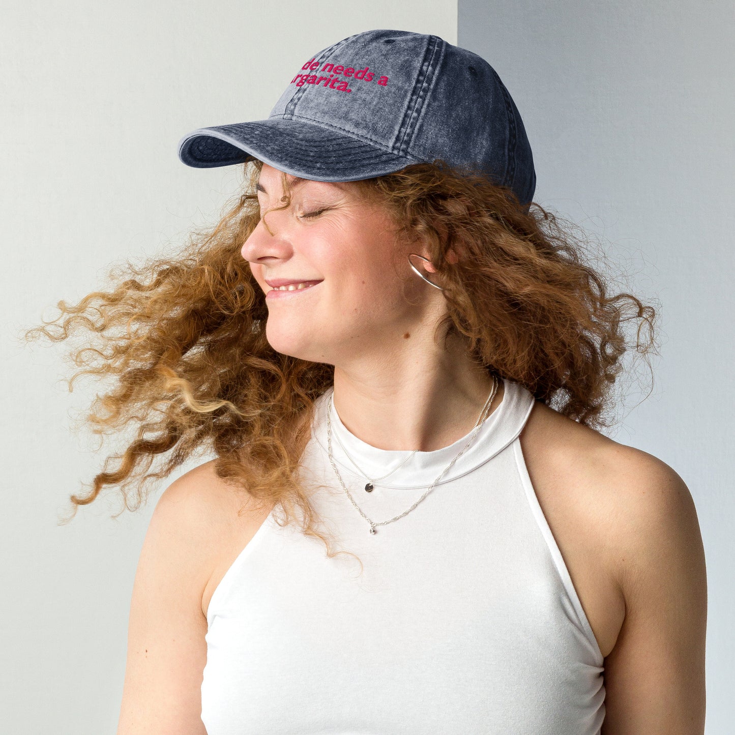 THE BRIDE NEEDS A MARGARITA Vintage-Cap Denim Blue